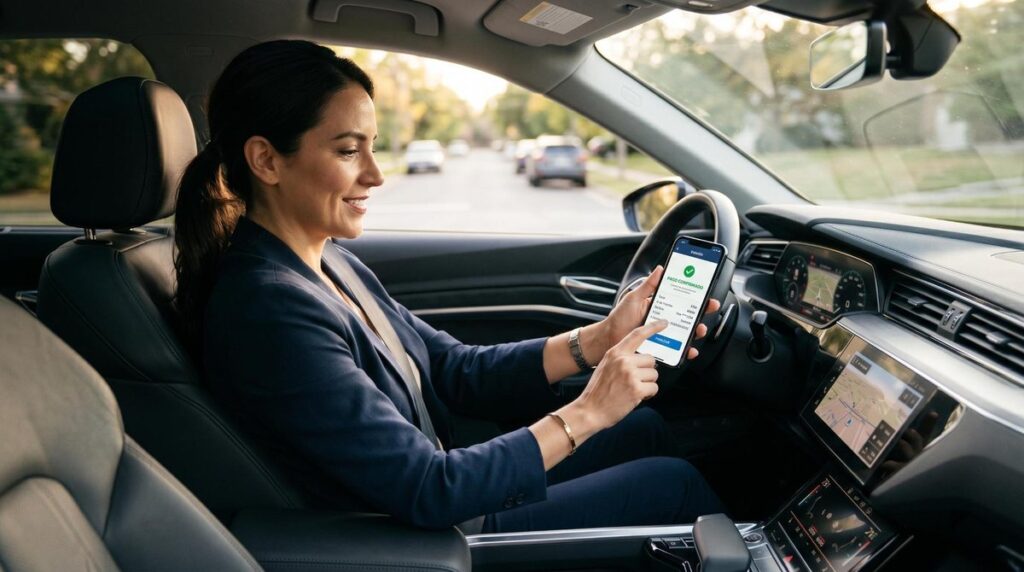 Persona consultando el proceso de pago de verificación vehicular en su teléfono celular