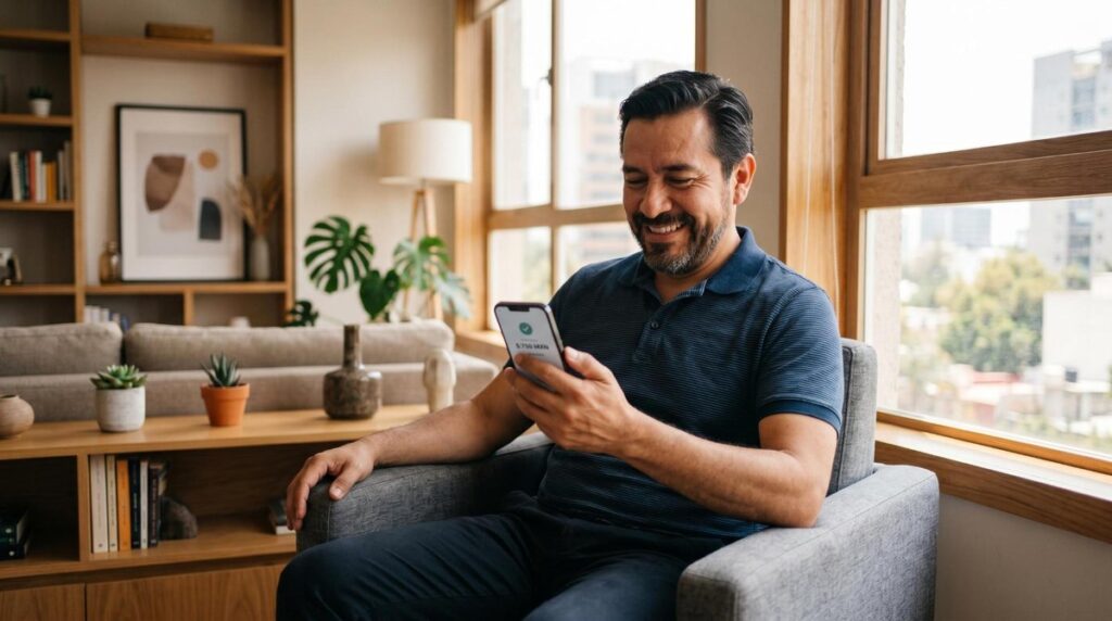 Persona revisando el historial de pagos de renta recibidos en su celular usando una app de cobro digital
