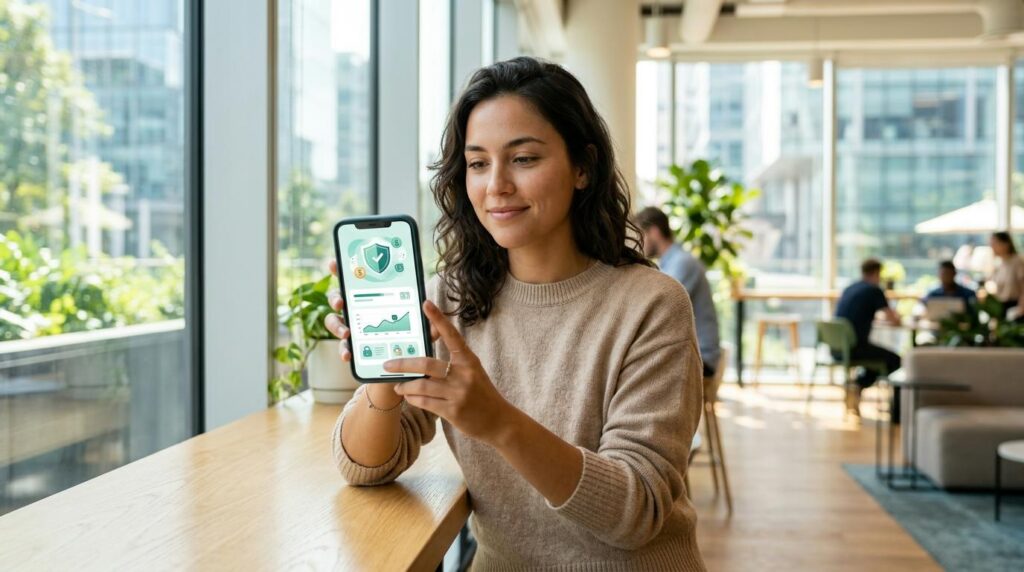 Persona revisando los términos de su crédito digital en el celular para entender la cobertura del seguro por desempleo