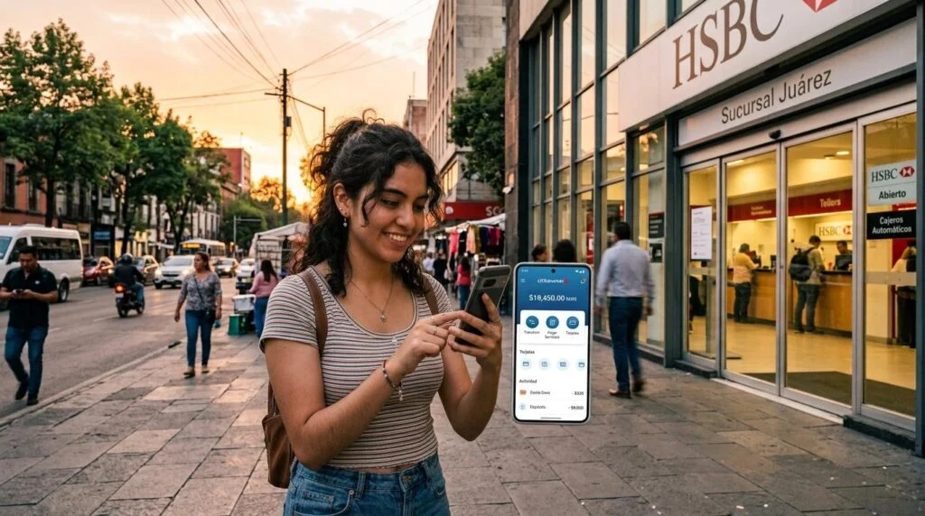 Persona comparando opciones de cartera digital y cuenta bancaria en su teléfono celular